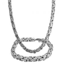 Stainless Steel Byzantine Box Chain (23.5 in) and Bracelet (8.75 in.) Set - 6mm Wide